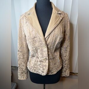 Y2K DKNY Jeans Cropped Fitted Blazer 90’s Beige Brocade Tapestry Size Medium